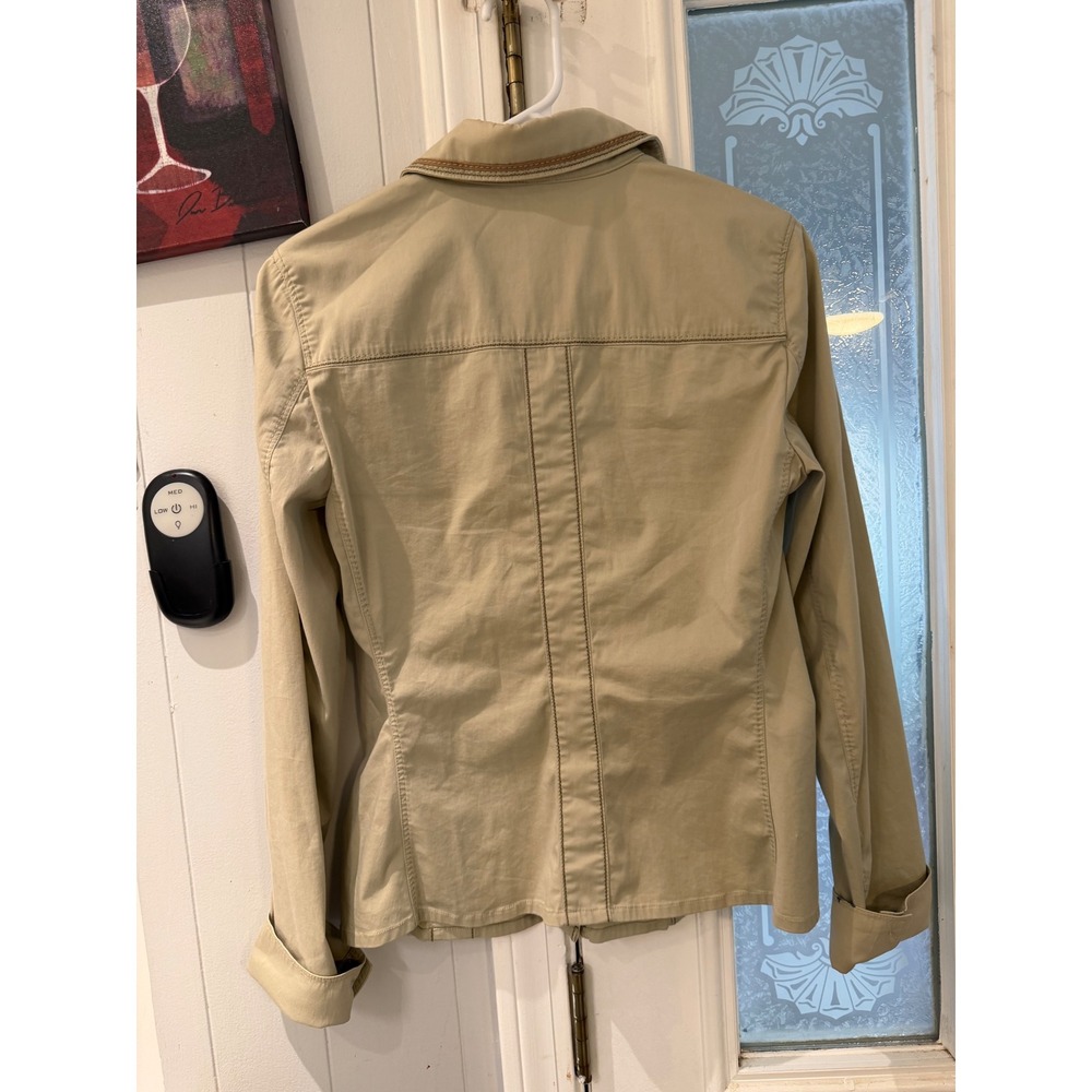 Elie Tahari Tan Khaki Button Down Utility Jacket Stitch Detail Pockets - Picture 3 of 4